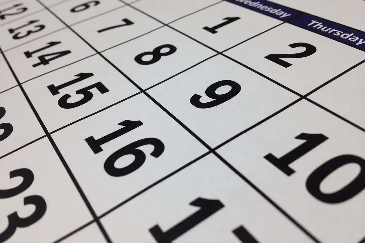Calendar de hârtie cu zilele lunii, pentru socotirea zilelor de concediu rămase